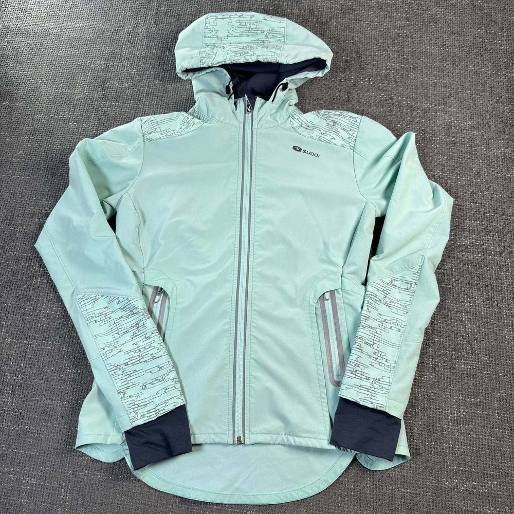 Sugoi Zap Cycling Jacket Womens Small Mint Green Reflective Softshell Hooded
